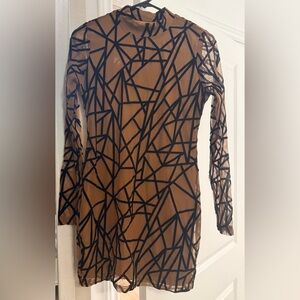 Geometric Black and Tan Dress